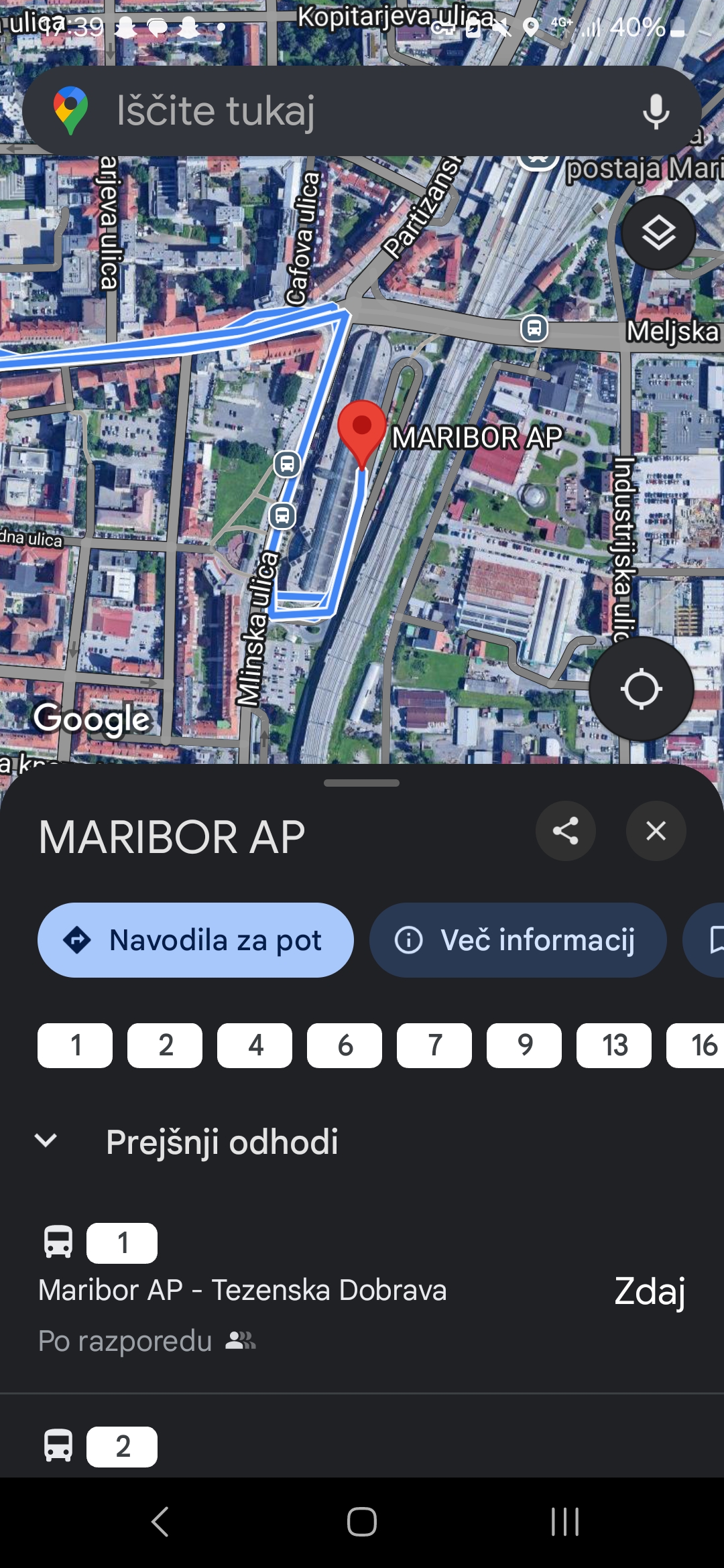 Izboljšanje mestnih linij v aplikaciji Google Maps