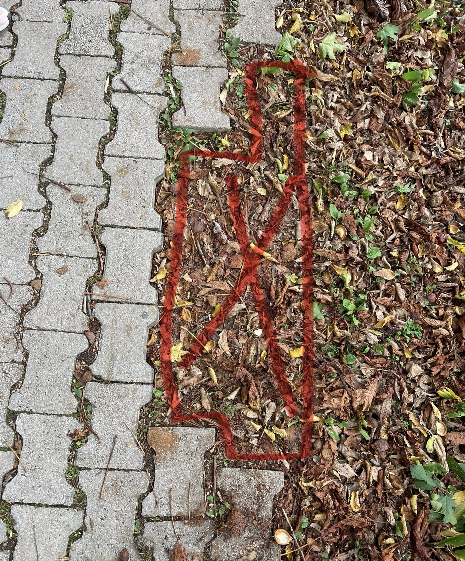 Manjkajoči tlakovci v parku pri Treh ribnikih